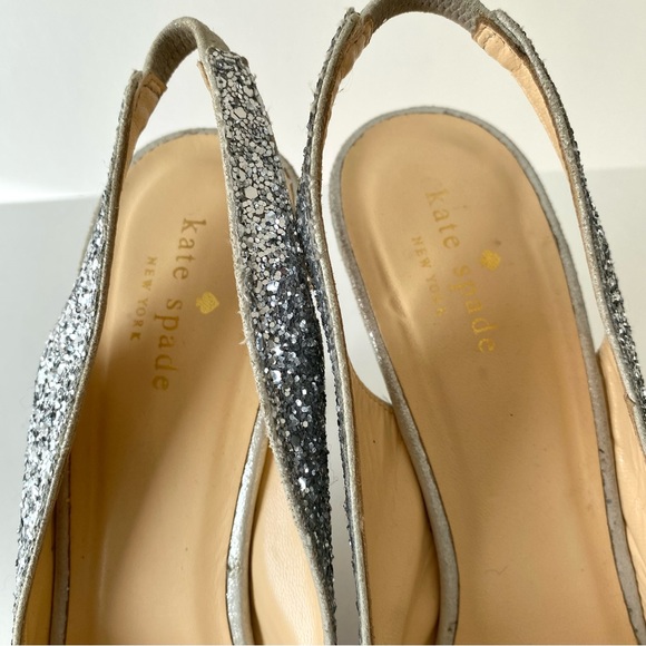 kate spade Sparkly Glitter Bow Slingback Silver Metallic Girlie Feminine Heels - Picture 14 of 17